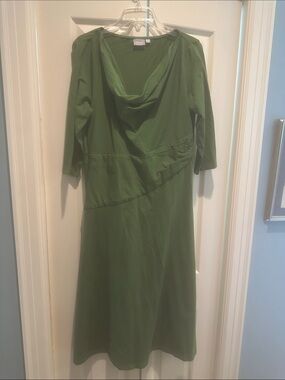 eshakti Olive Green Cowl Neck Midi Dress